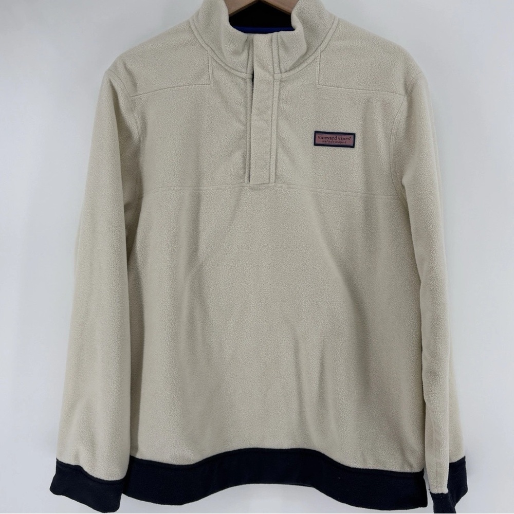 Vineyard Vines Cream Fleece Quarter-Zip with Navy Accents